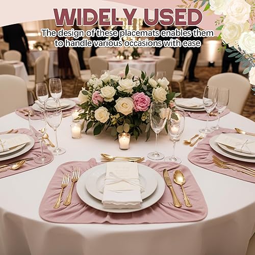 Miniatura 5 de Frienda Juego de 4 manteles individuales rectangulares con volantes, mantel individual festoneado rosa de 13.8 x 17.7 pulgadas, lavable a máquina,