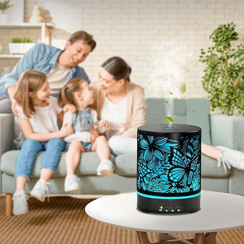 Miniatura 4 de Difusores de aceite esencial de 10.1 fl oz, difusores de aceite de aromaterapia de metal para habitaciones grandes, mariposas y flores, difusor