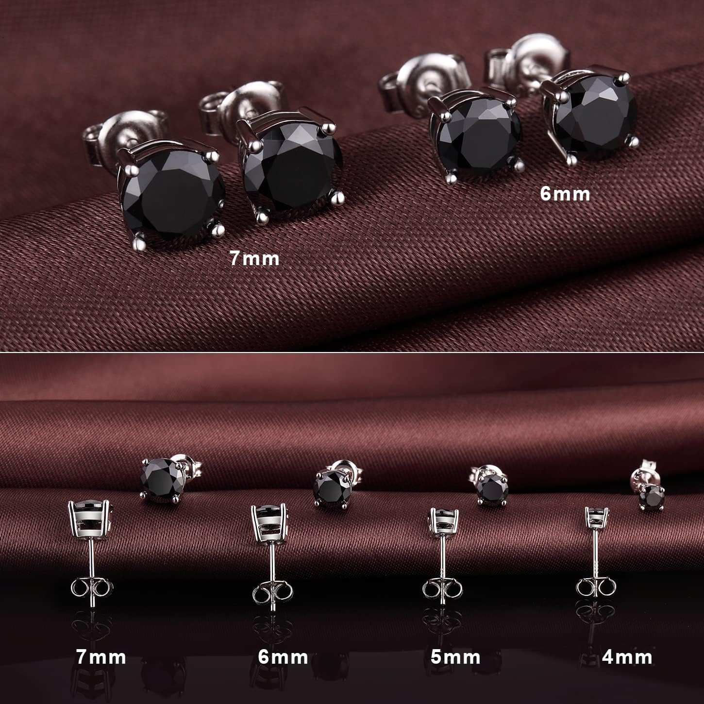18K White Gold Plated Sparkling Simulated Diamond Studs Earrings s925 Sterling Silver Hypoallergenic Earring for Women Men 4mm-8mm
