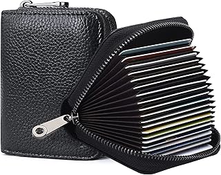 Credit Card Holder Wallet, Black Card Cases, RFID 20 Card Slots Credit Card Holder Genuine Leather Small Card Case, Accordion Wallet with Zipper for Women or Men, Wallets Card Cases Money Organizers