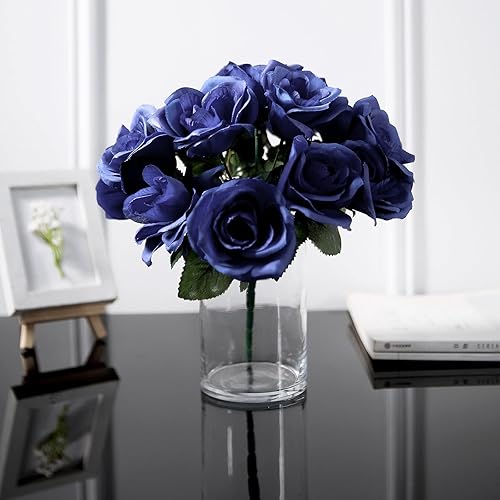 Efavormart - Ramo de 14 rosas artificiales de terciopelo azul marino para bricolaje, arreglos florales, hogar, fiesta, jardín, centros de mesa