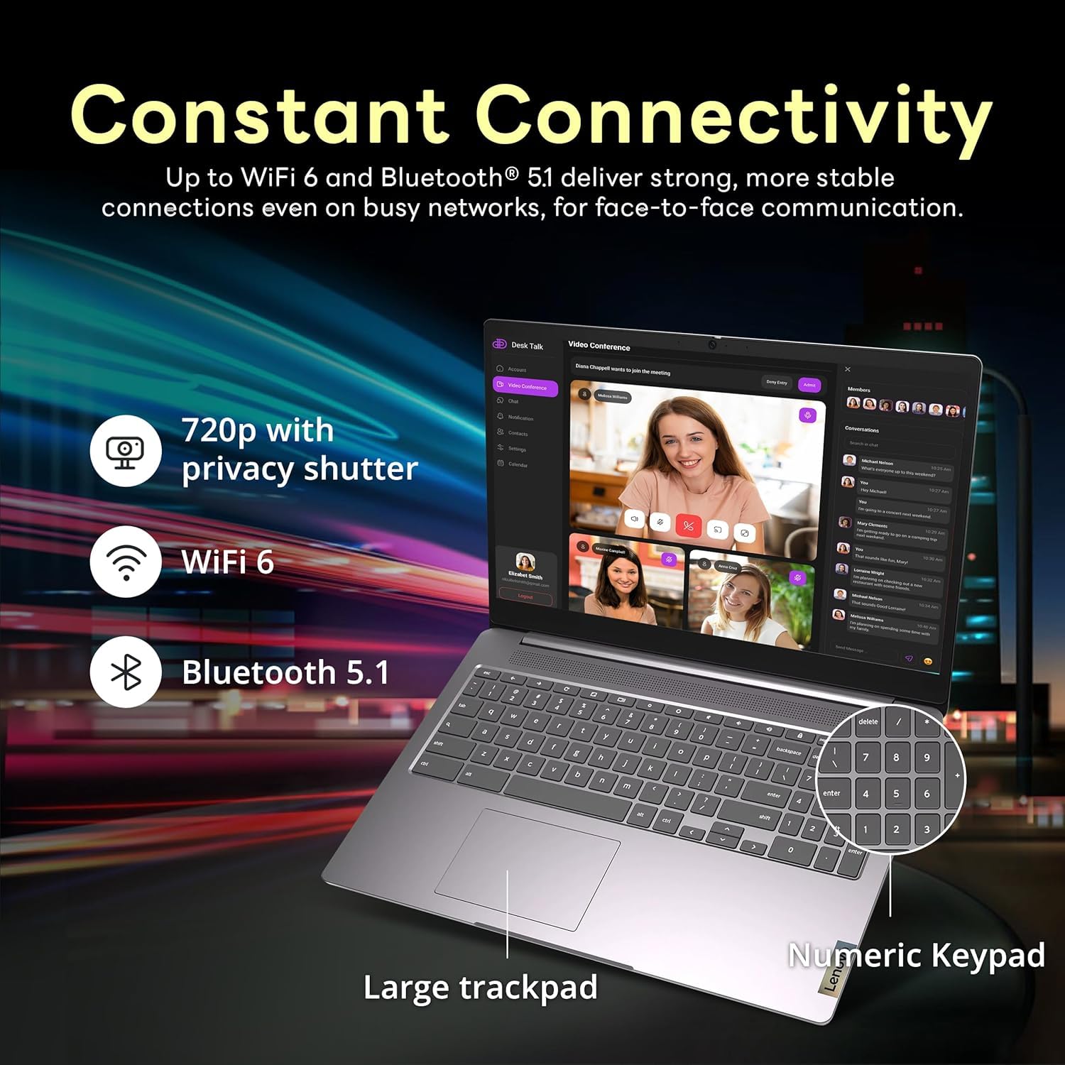 Lenovo Chromebook Flagship - Computer portatile FHD da 15,6 pollici per studenti d'affari, Intel Celeron N4500, 4 GB di RAM, 320 GB di memoria (64 GB eMMC + scheda da 256 GB), WiFi 6, batteria lunga,