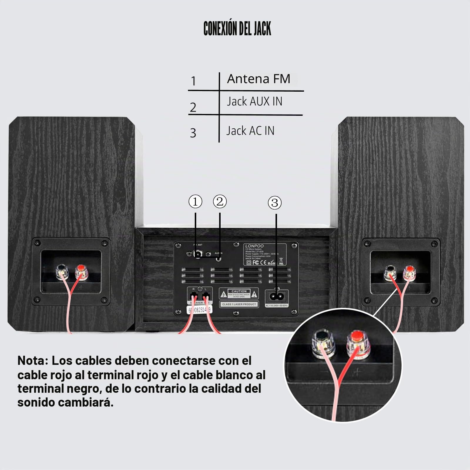 Sistema estéreo compacto Sistema micro HiFi con reproductor de CD (sistema estéreo 100 W RMS, sistema micro HiFi con Bluetooth, radio FM, USB, AUX-IN (LP-609H)