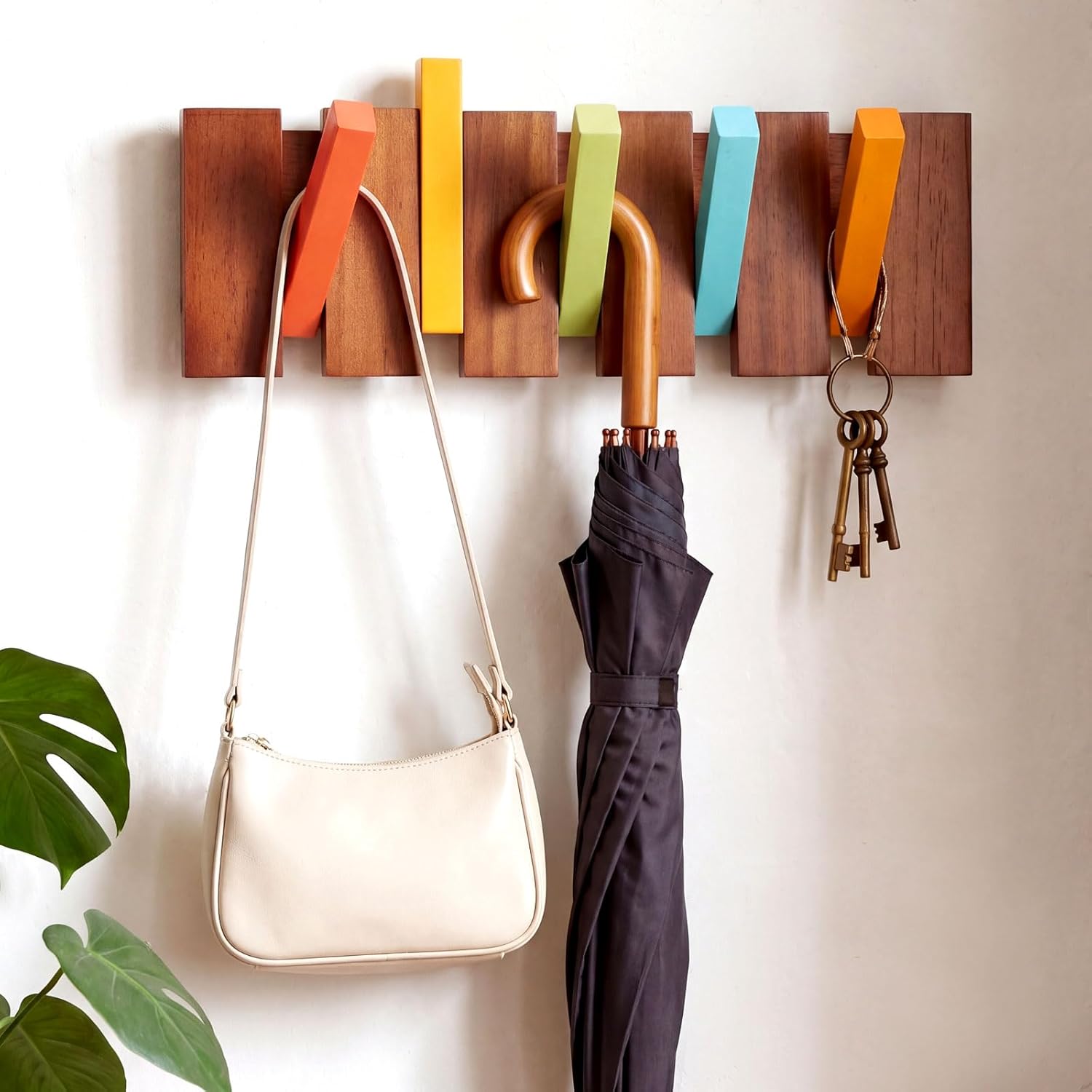 Youyole Mid Century Modern Wooden Coat Hooks Wall Mounted Folding Coat Rack Hanger with 5 Hooks Heavy Duty Flip Down Piano Hat Rack for Hanging Coats Hats Home, 15 x 5.3''