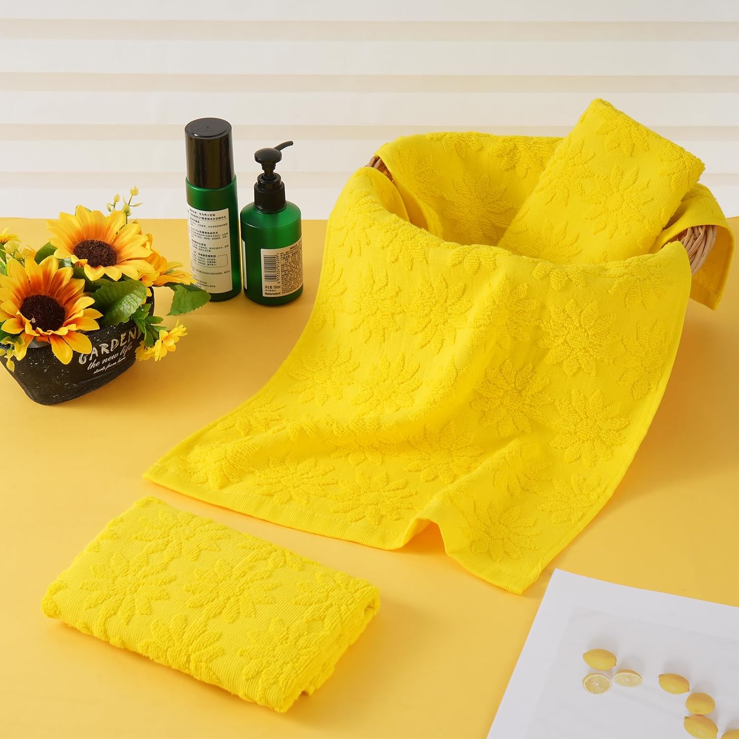 3 Pack Spring Hand Towels Spring Bathroom Decor Yellow Summer Sunflower Bathroom Decorative Hand Towel Set for Drying, Cleaning, Cooking, Holiday 13.7'' x 29.5''