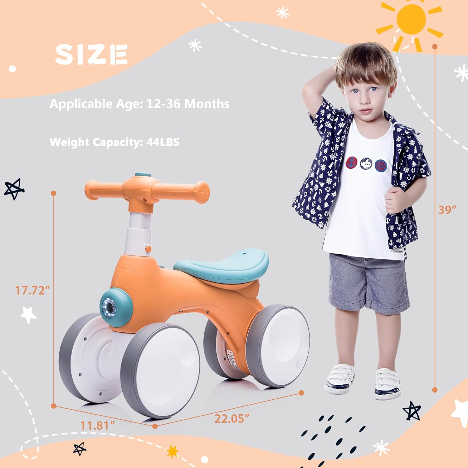 Baby Toddler Balance Bike with Bubble Machine for 1 Year Old Children,4 Wheels Kids Balance Bike w/Bubble Maker,Kids Ride on Toys,Headlight for Ages 12-36 Months Boys Girls (Orange&Green)