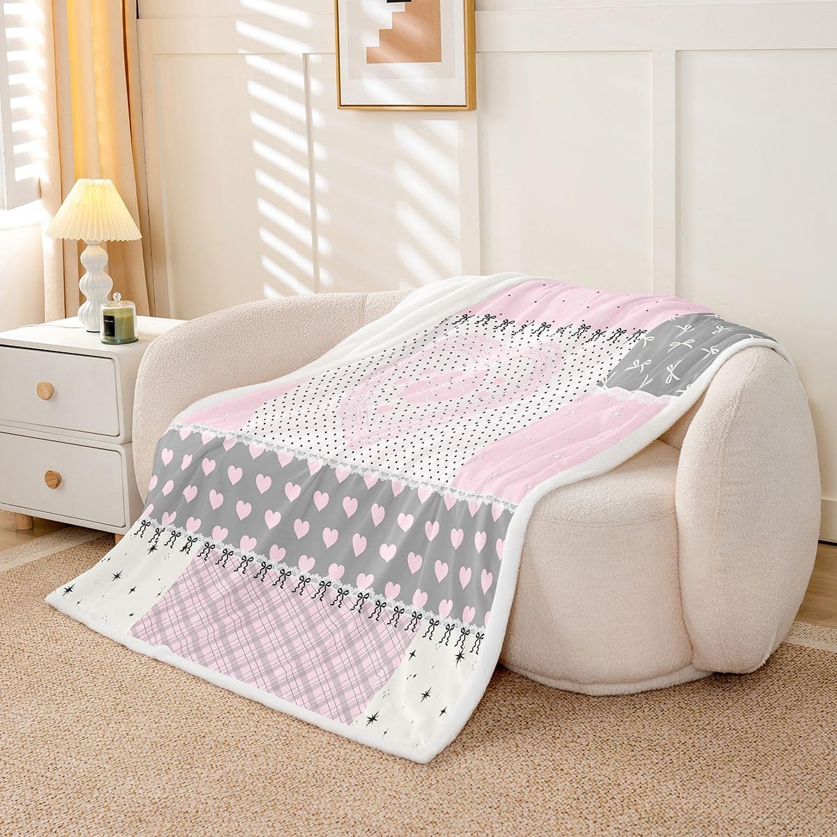 Castle Fairy Patchwork Heart Throw Blankets 50"×60",Kids Girls image 3