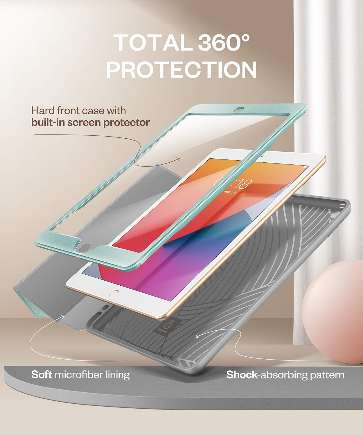 GVIEWIN Floral Case Compatible with New iPad 8th/7th Generation, Stylish Slim Protective 10.2-Inch Trifold Smart Case with Auto Sleep/Wake, Built-in Screen Protector & Pencil Holder (Windflower/White)