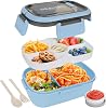 OWill Lunch Box, 1200ML Lunch Box for Kids Adults Bento Box with Compartment Lunchbox Handle and Sauce Pot Leakproof Cutlery Set Microwave Dishwasher Safe Available in Office & School-Blue