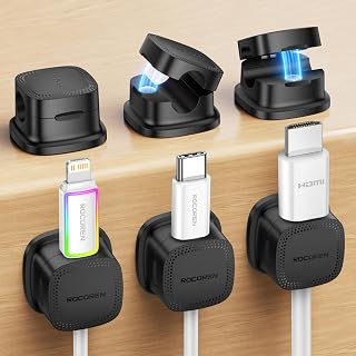 6 Pack Cable Management Cord Organizer,Magnetic Cable Clips-1s Lock,Rocoren Desk Adhesive Cord Cable Clip Wire Holder Keeper for Phone Charger Wire,Nightstand,Car,Office,Desktop Accessory,Black - Amazon product rated Grade A