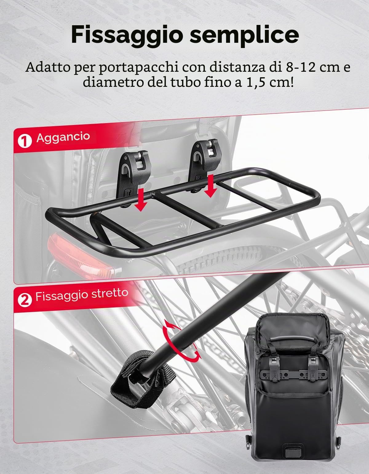 KEMIMOTO Borsa da Bicicletta Impermeabile 27 L, Borsa da Portapacchi Posteriore con Scomparto per Laptop, Zaino 3 in 1 Multifunzionale, Utilizzabile come Zaino, Borsa a Tracolla o con Maniglia