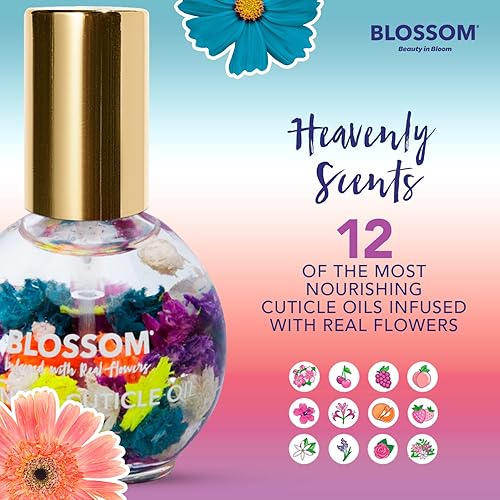 Miniatura 2 de Blossom Hidratante, hidratante, fortalecedor, aceite perfumado para cutículas + todo natural orgánico a base de plantas, removedor de esmalte de