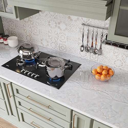 Miniatura 4 de CRE8TIVE Papel tapiz de mármol blanco y gris brillante de 24 x 354 pulgadas, tamaño grande, para despegar y pegar, papel de contacto de mármol para