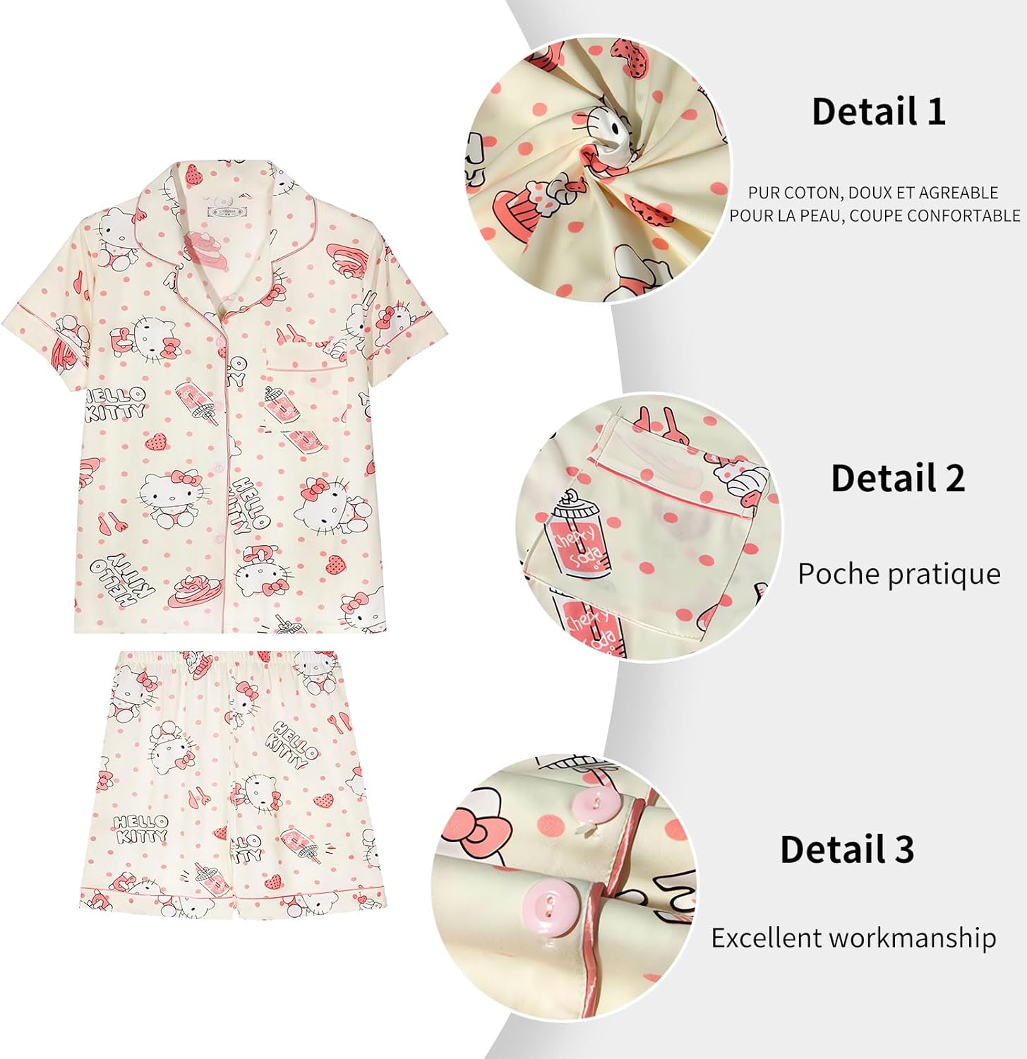Cute Women's Pajama Sets, Cartoon Print Sleepwear Short Sleeve Shirt and Casual Short - 2 Piece - Image 6