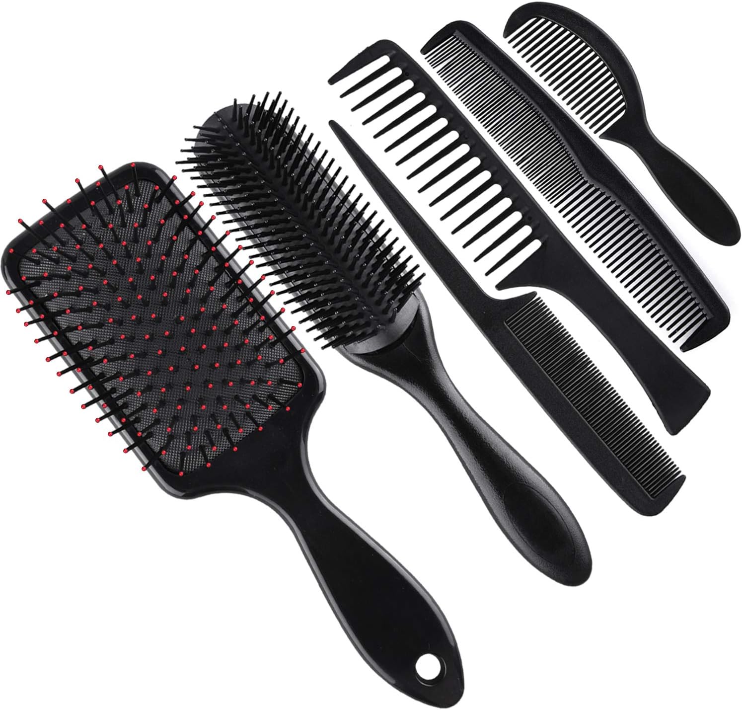 SIQUK 6 Pieces Hair Brush Comb Set Paddle Brush Detangle Hair Brush and Black Combs for Men and Women Wet, Dry, Curly and Straight Hair