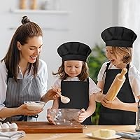 Vista 6 de Conjunto de Delantal y Gorro de Chef para Niños, Delantal Infantil Ajustable con 2 Bolsillos, para Niños Chef y Pintura, Cocinar, Hornear Negro