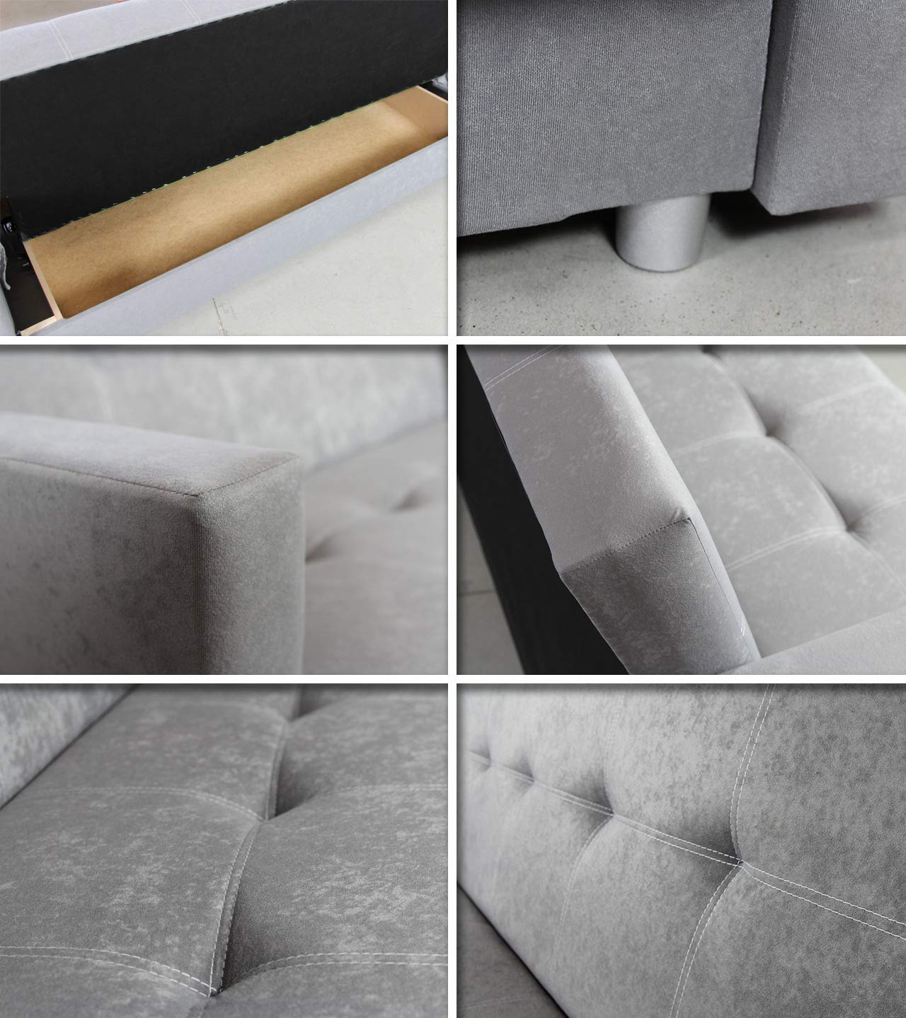 SuedineSchlafsofa Bettsofa Dave - Sofa mit Schlaffunktion und Bettkasten, Bett, Farbauswahl, Schlafcouch, Couch vom Hersteller, klick-Klack (Grau (Suedine 06))