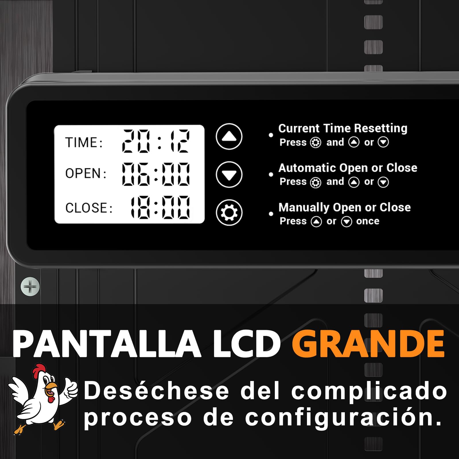 INNOLAND Puerta Gallinero Automática Grande con Pantalla LCD, Aluminio, Anti-atrapamiento, Alimentada por Batería