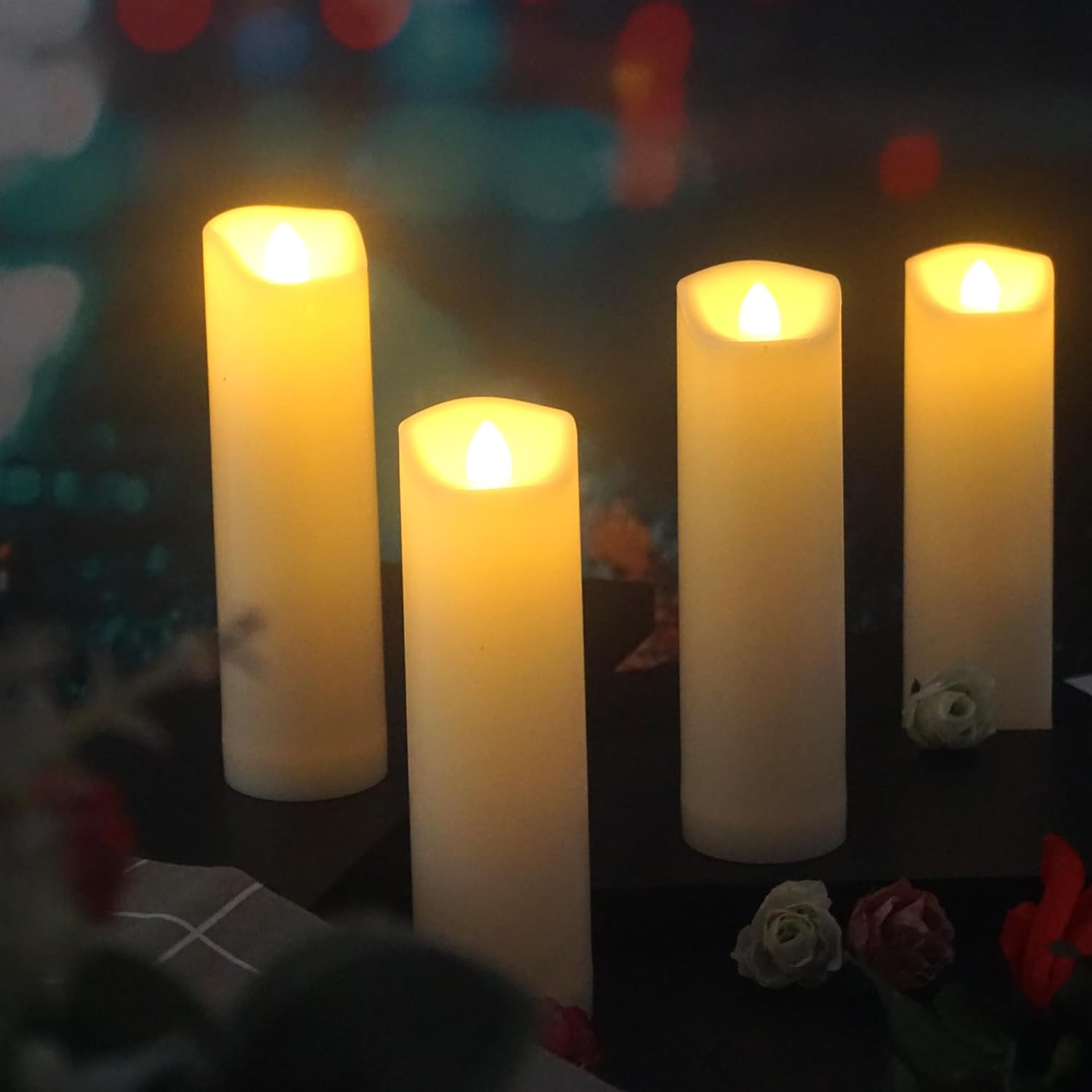 QIDEA 2”X7” Outdoor Flameless LED Candles with Remote Timer, Plastic Battery Operated Flickering Waterproof Pillar Candle Lights for Halloween Christmas Garden Wedding Decorations 2 Pack