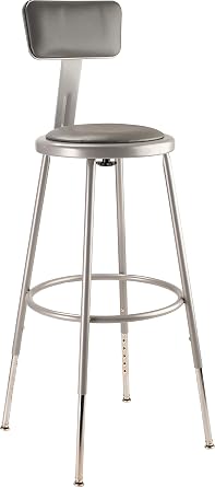 National Public Seating 6424HB Grey Steel Stool with Vinyl Upholstered Seat Adjustable and Backrest, 25"-33"