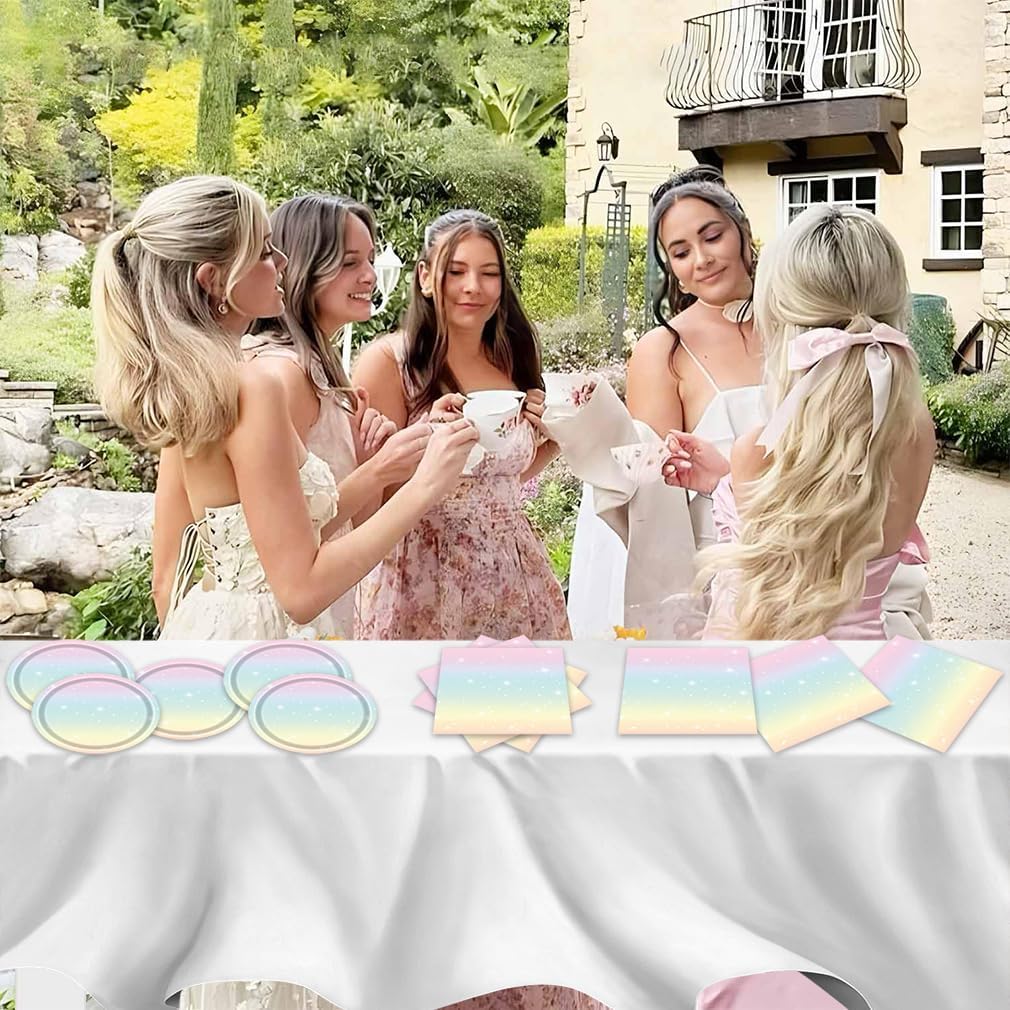40Pcs Pastel Rainbow Party Decorations Disposable Birthday Plates And Napkins Serves 20 Rainbow For Girls Birthday Baby Shower Party Decorations - Image 6
