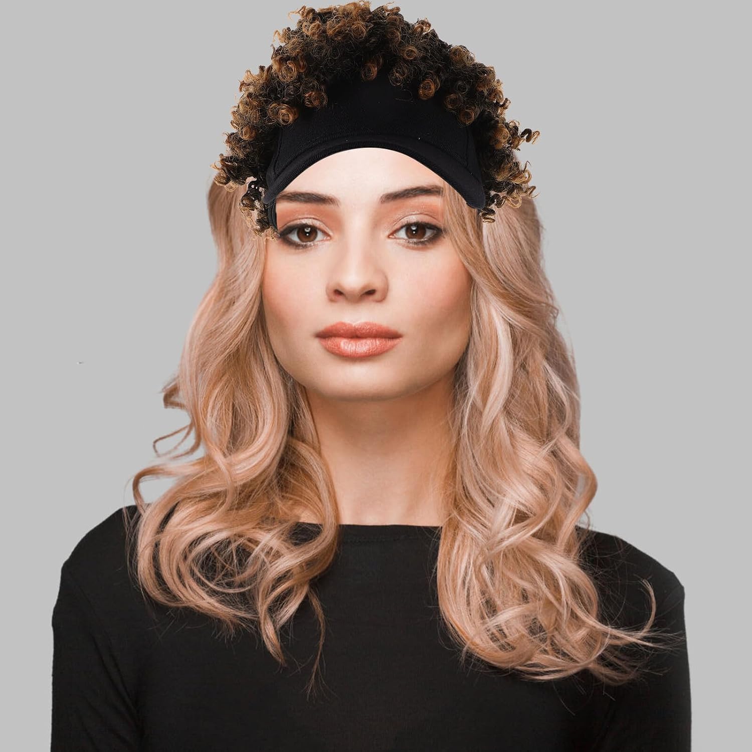 Afro Curly Wig Hat for Women, Short Synthetic 1bt27# High-temperature Fiber, Small Spiral Curl Hair Cap, Comfortable Cosplay and Halloween Accessory