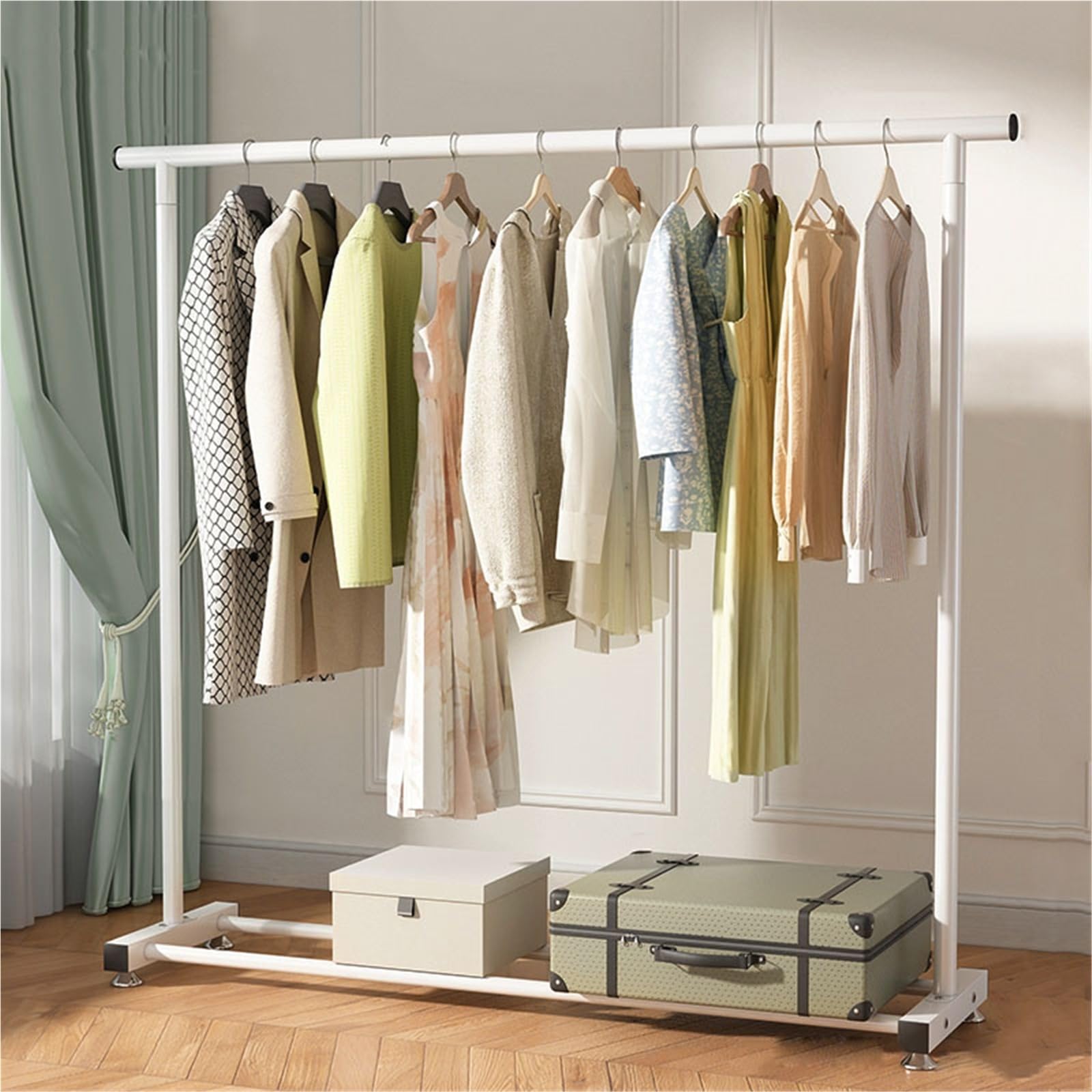 Aycdl White Heavy Duty Metal Garment Rack With Lower Storage Shelf Multi Functional Clothing Hanger For Bedroom Entryway Coat Display Stand Tidy Organization Solution,-100Cm