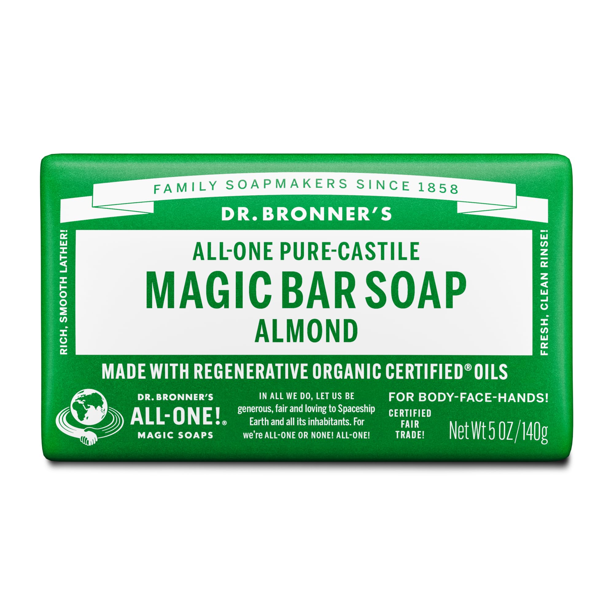 Dr Bronner'S | Almond Pure Castile Bar Soap | 1 x 140 g