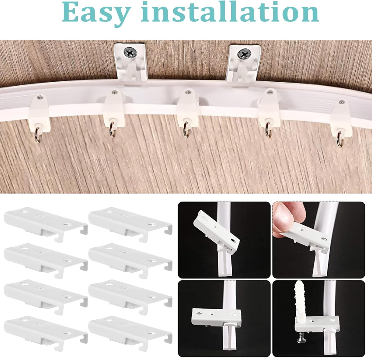 Kichvoe 1set Flexible Ceiling Mount Curtain Track Shaped Bendable Curtain Rail for Home Office and Room Dividers Easy Installation Clips Included
