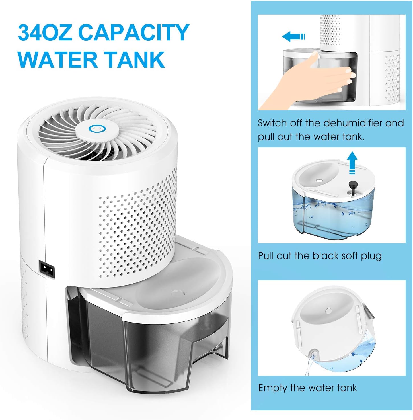 MOOKA Mini Dehumidifier, 2000 Cubic Feet (190 Sq ft), 32oz (900ml) Capacity, Compact and Portable Small Dehumidifier with Auto Shut Off, Quiet Dehumidifier for Basement, Bedroom, Closet, Bathroom, RV