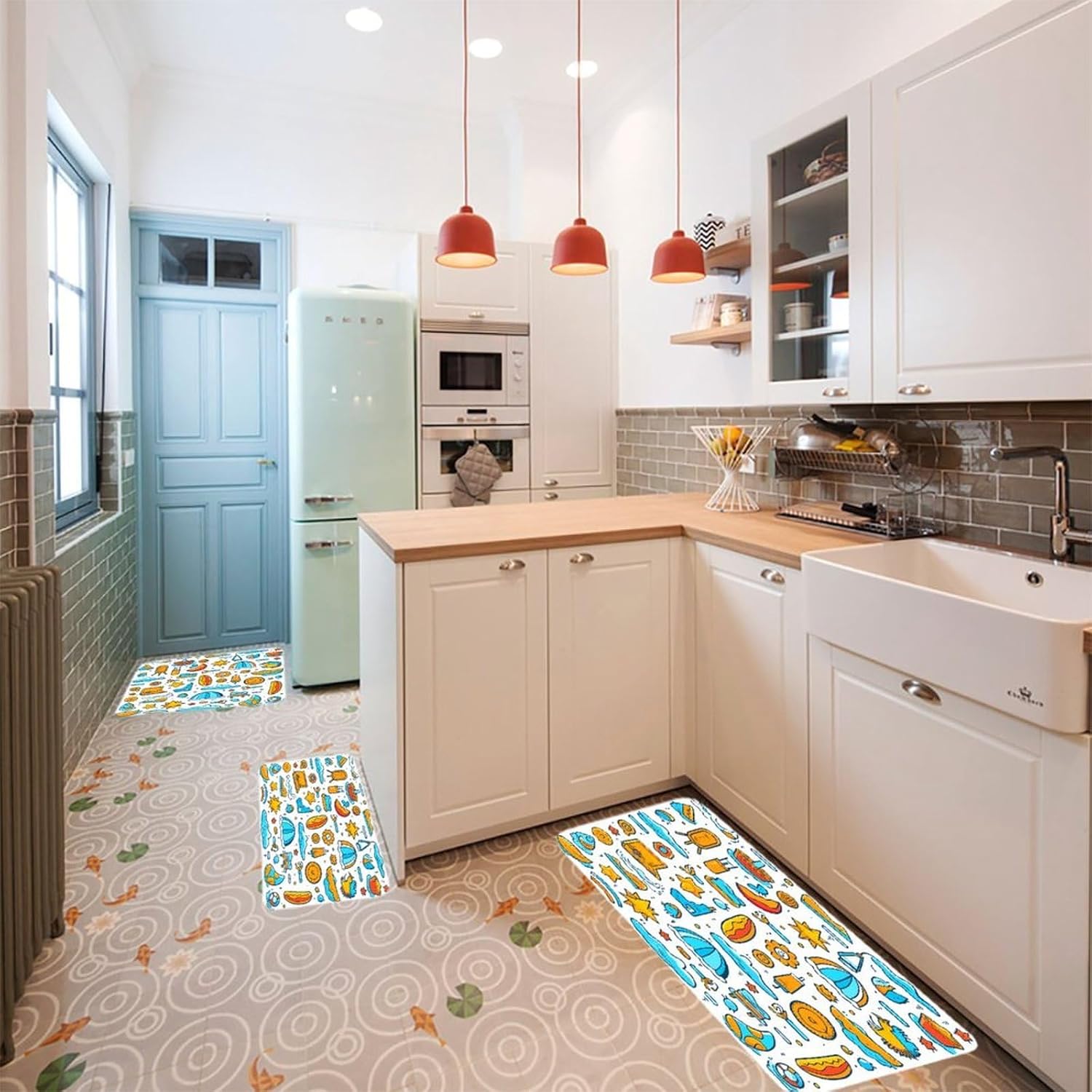 Beach Themed Graphics Kitchen Rugs Set of 3 Non Slip Washable Kitchen Mats for Floor Soft Area Rug Kitchen Floor Mat Cushioned Anti Fatigue Mats Standing Sink Mat Decor Runner Rugs