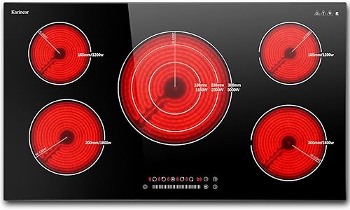 Karinear Estufa eléctrica de 36 pulgadas, estufa eléctrica de 5 quemadores, placa de cerámica eléctrica radiante de vidrio integrada, zonas