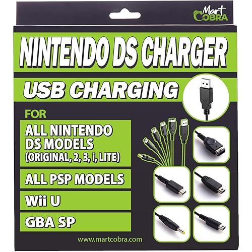 Mart Cobra USB Charger Cable for New 3DS XL/New 3DS/3DS XL/3DS/new 2DS XL/2DS/DS/DSi/GBA SP/DS Lite/Wii U Gamepad/PSP/Compatible 5 in 1 Nintendo 3DS Charger, Original Nintendo DS, Gameboy Advance SP