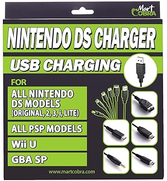Mart Cobra USB Charger Cable for New 3DS XL/New 3DS/3DS XL/3DS/new 2DS XL/2DS/DS/DSi/GBA SP/DS Lite/Wii U Gamepad/PSP/Compatible 5 in 1 Nintendo 3DS Charger, Original Nintendo DS, Gameboy Advance SP