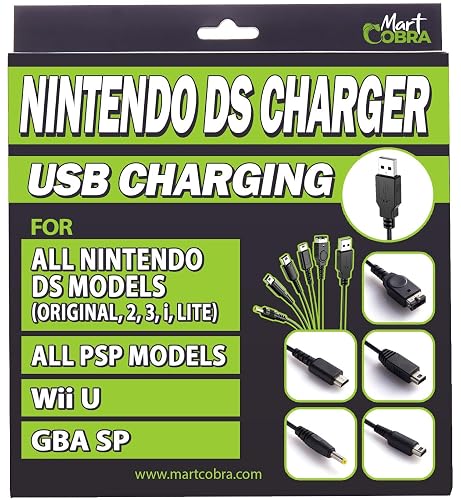 Mart Cobra USB Charger Cable for New 3DS XL/New 3DS/3DS XL/3DS/new 2DS XL/2DS/DS/DSi/GBA SP/DS Lite/Wii U Gamepad/PSP/Compatible 5 in 1 Nintendo 3DS Charger, Original Nintendo DS, Gameboy Advance SP - USB Multi-Console Charging Cable