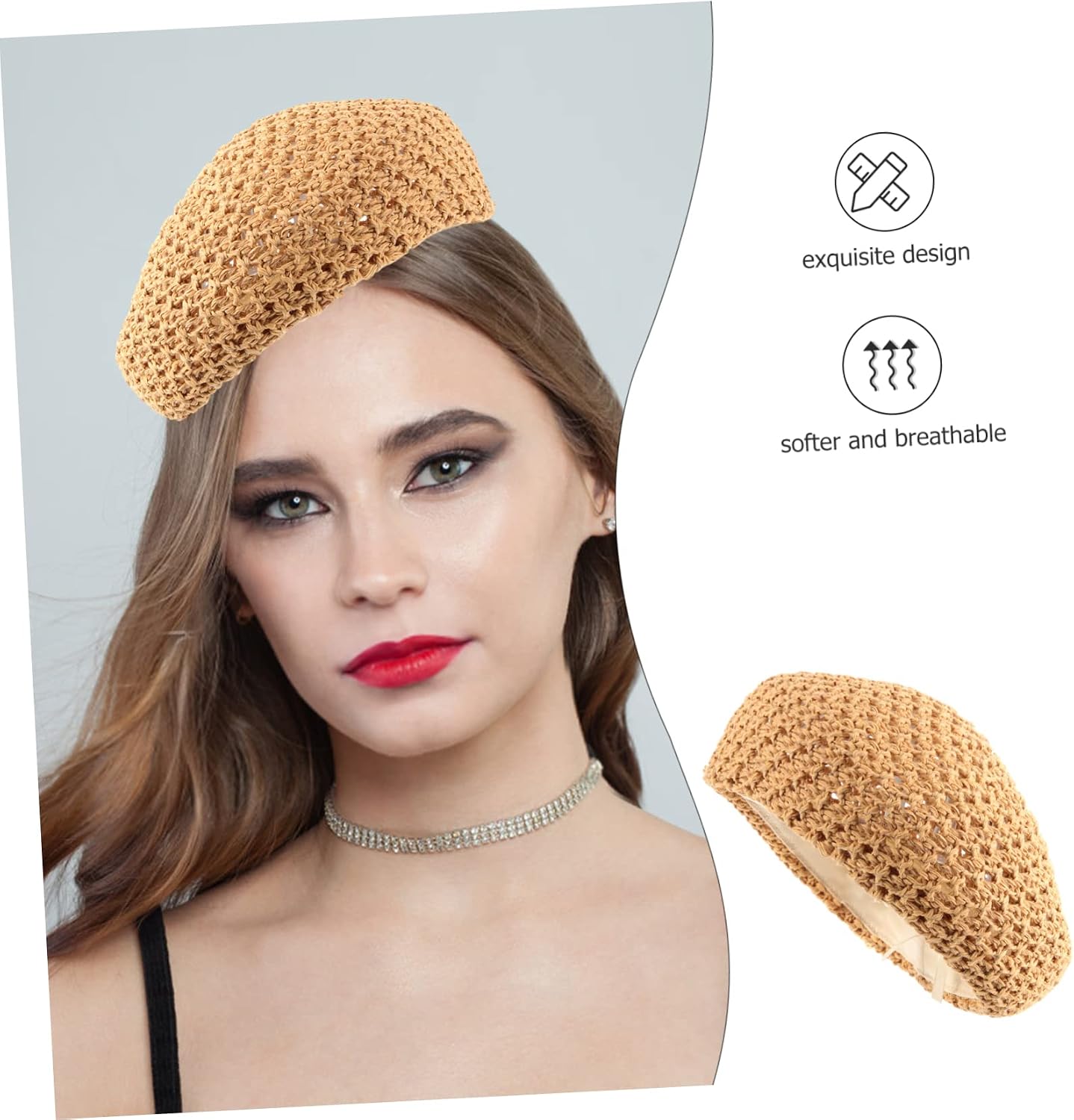 LIFKOME Straw Woven Beret Hat for Women Breathable Accessory Stylish Design for Girls for Casual Outings and Fashionable Looks Khaki