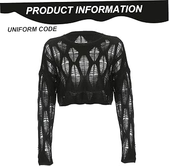 Crop Tops See Through Hole Gothic Clothes for Women Ripped Knit Pullover Emo Clothes for Women Girls Alt Black