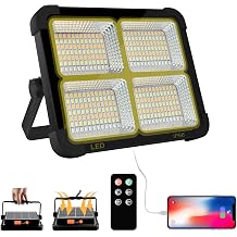 100W Rechargeable Work Light, 10000LM Super Bright Portable Floodlight with 16500mAh Battery Led The Remote Control USB & Solar Emergency for Camping, Car Repairing, Hiking Fishing [Energy Class A+]