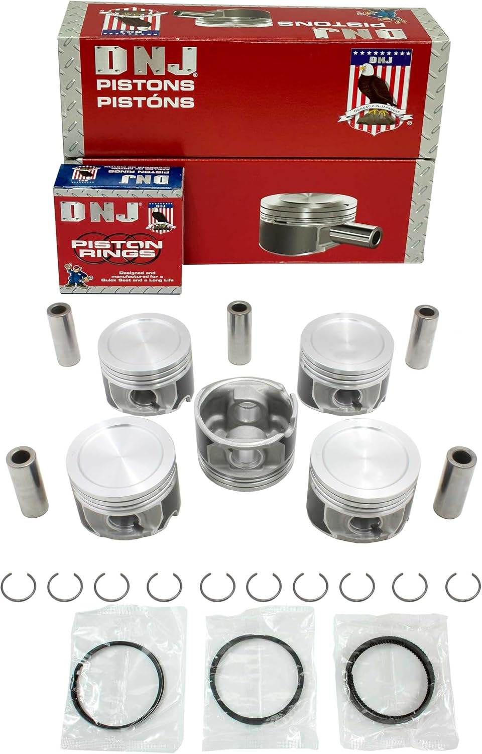 DNJ PRK4505 Piston and Ring Kit for 2003-2013 Volvo C30, C70, S40 2.4L-2.5L L5 20V DOHC 2435cc