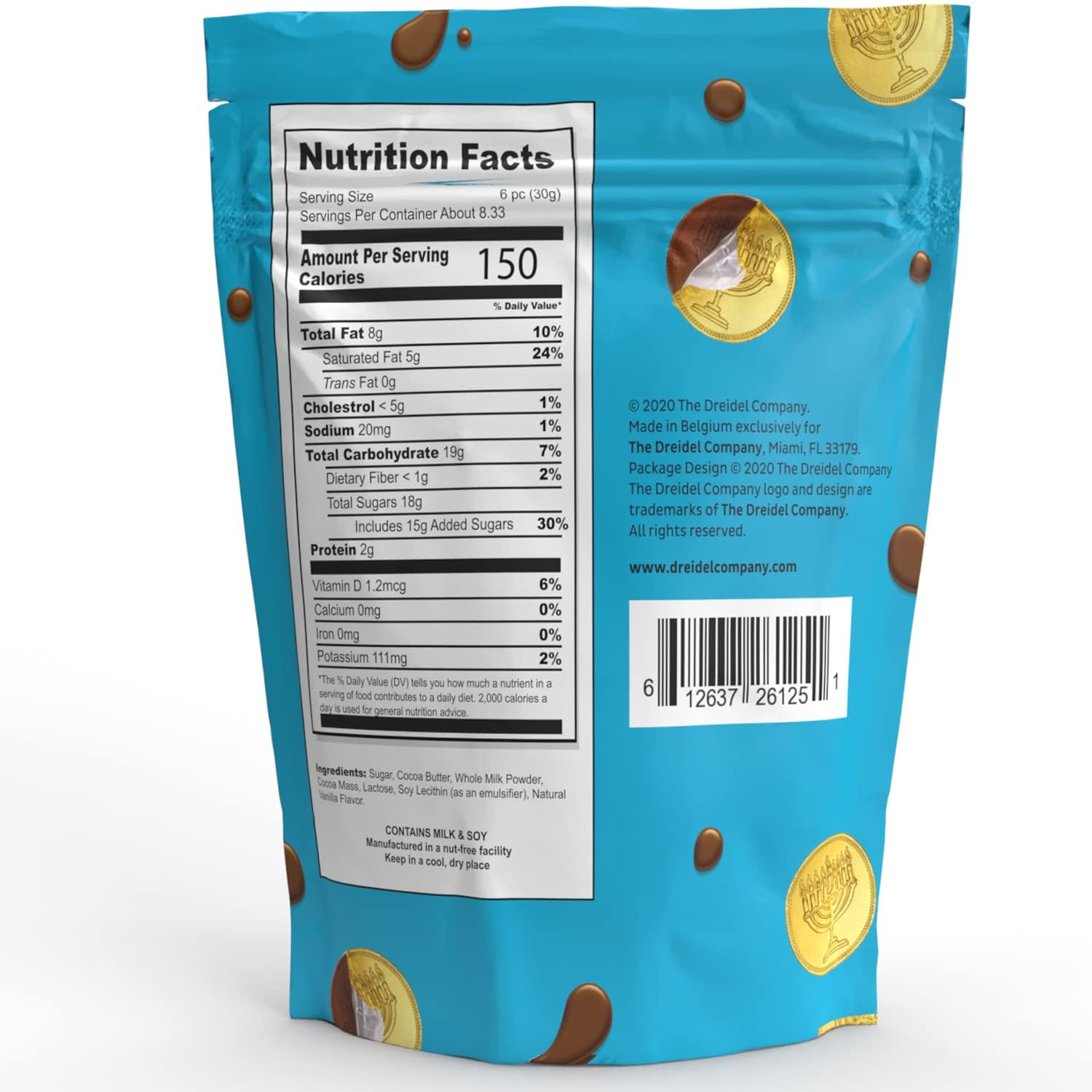 The Dreidel Company 100-Pack Chocolate Coins, Hanukkah Gelt, Gold Coins,With Dreidel and Menorah Designs Made with Belgian Ingredients, Gluten Free, Non GMO, Nut-Free, Kosher Certified