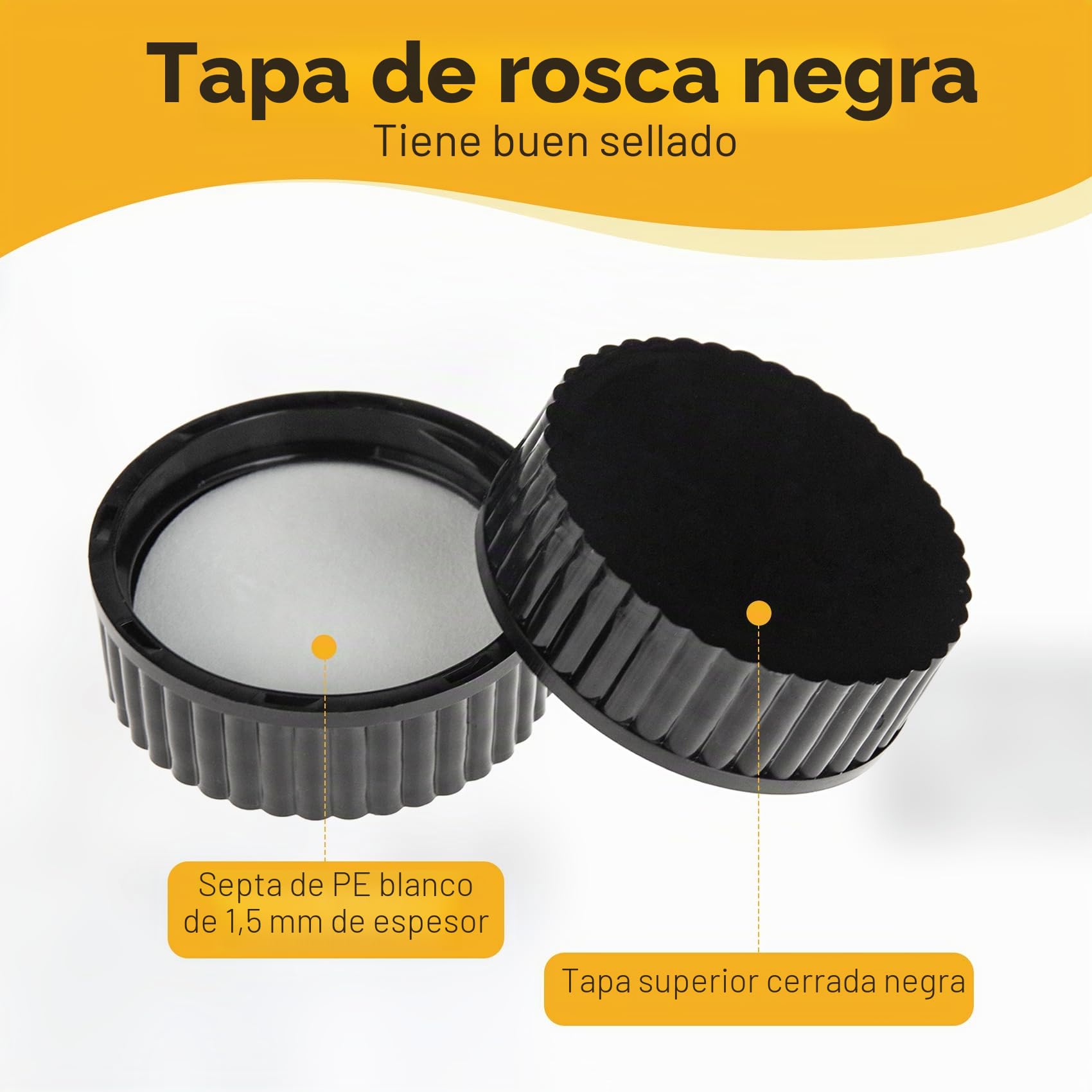 ALWSCI Frasco de Vidrio ámbar de Boca Ancha con Tapón de Rosca de Polietileno Recubierto de PE Negro Septa 50x87,5mm, Paquete de 24