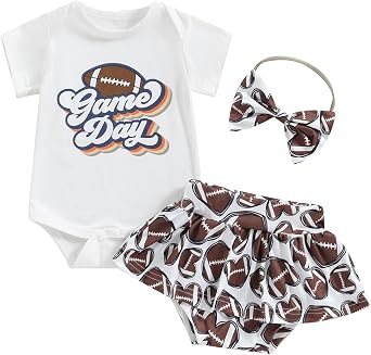 Newborn Baby Girl Football Outfit Game Day Romper Football Tutu Shorts Set Headband 3Pcs Infant Summer Clothes