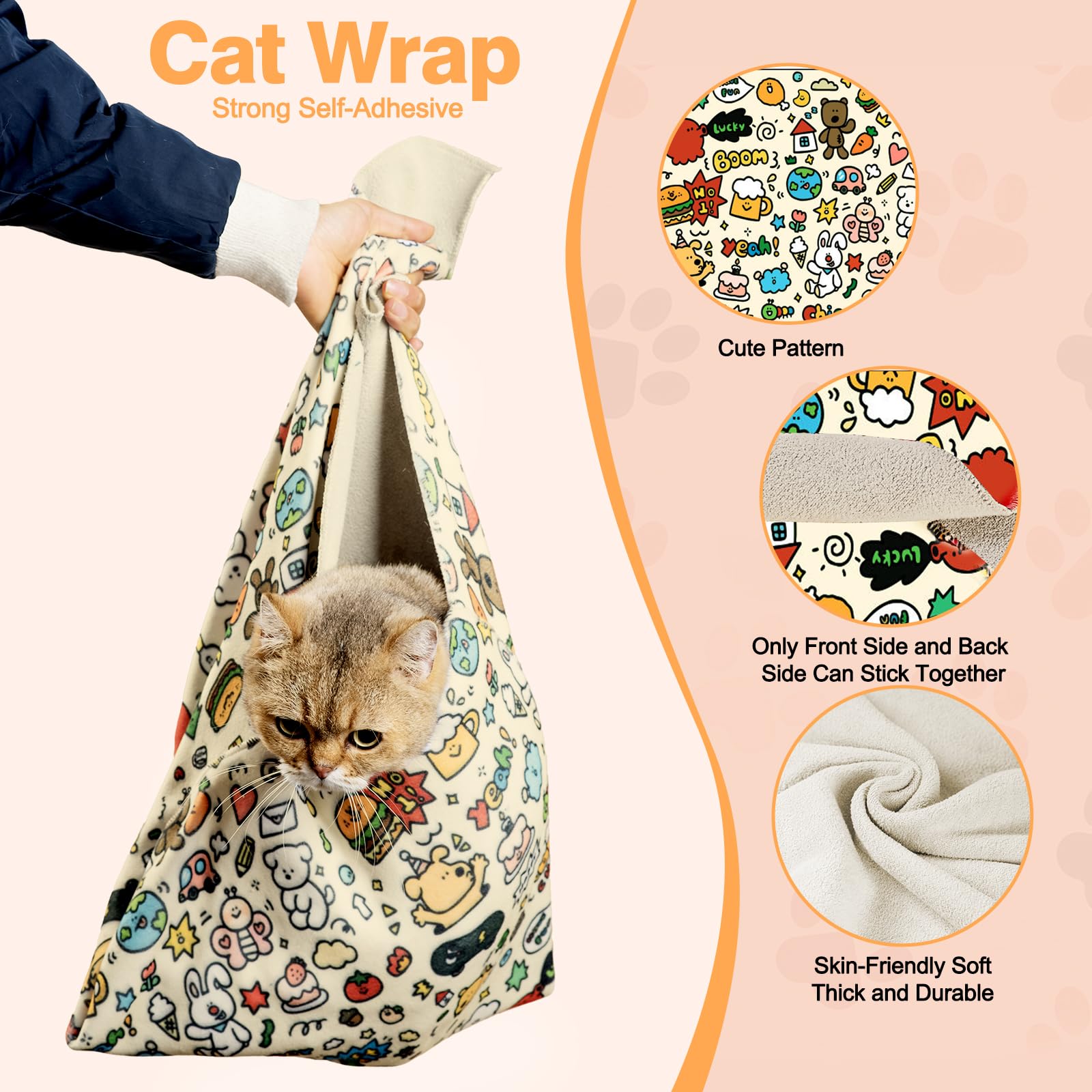 Envoltura para gatos para cortar uñas, aseo de gatos, autoadherente, antimordeduras, antiarañazos, antiescape, envoltura calmante para medicamentos, herramienta multifuncional para mascotas CK#D1, XL