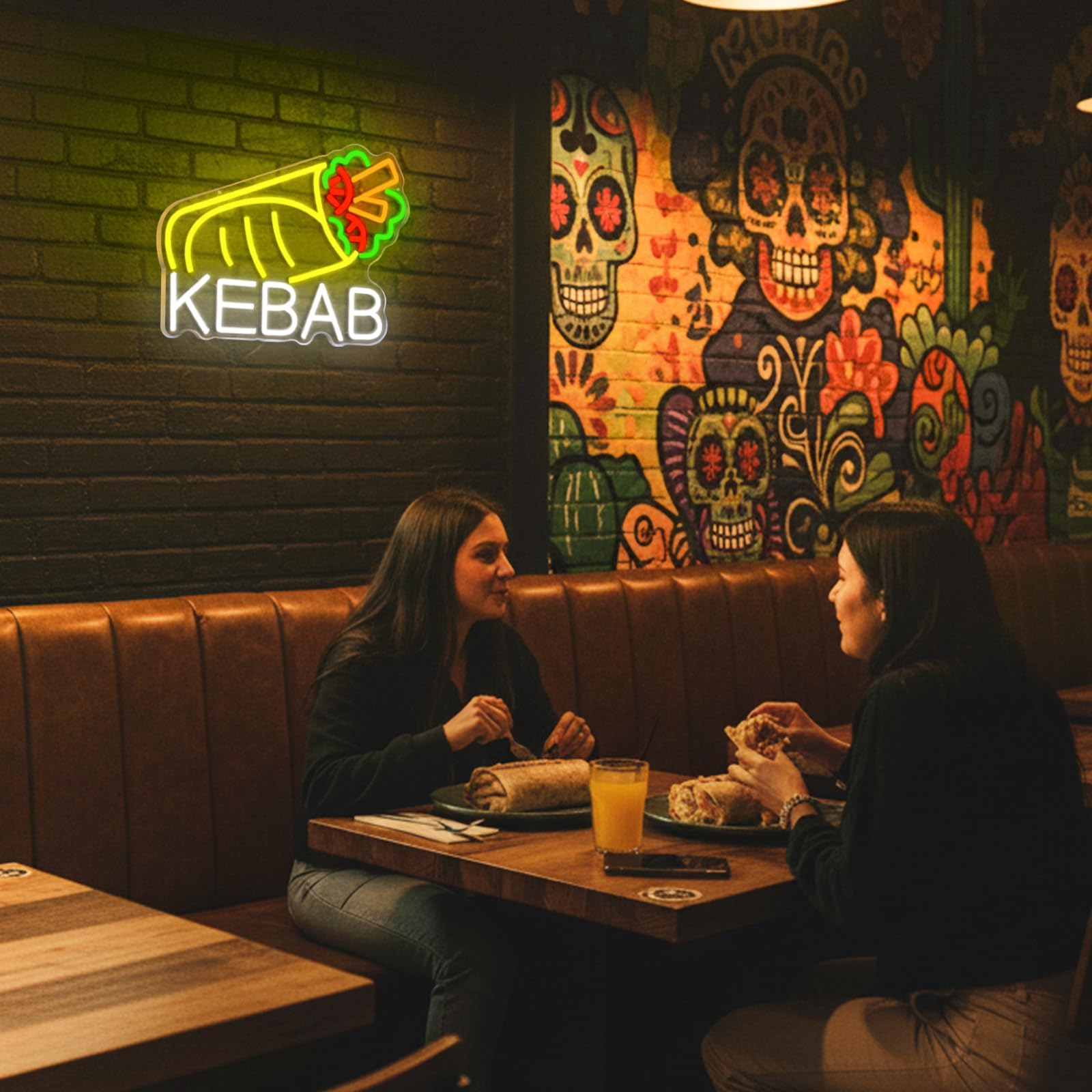 KEBAB" Insegna al neon per decorazione da parete, alimentata tramite USB, LED con interruttore dimmerabile, per bancarelle alimentari di Kebab Döner