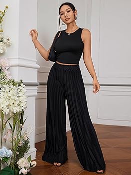SOLY HUX Women's Wide Leg Palazzo Pleated Pants High Waisted Flowy