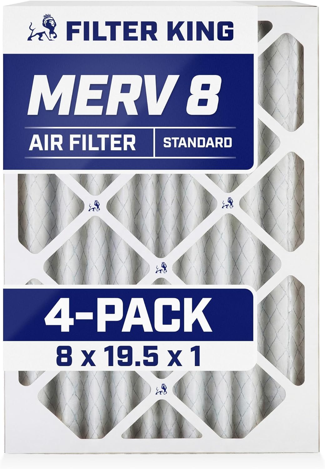Filter King 8x19.5x1 Air Filter (MERV 8) (4-Pack) Dust & Allergy Control AC Furnace Filters, MADE IN USA, HVAC, Pleated, Electrostatic (Actual Size: 8 x 19.5 x .75)
