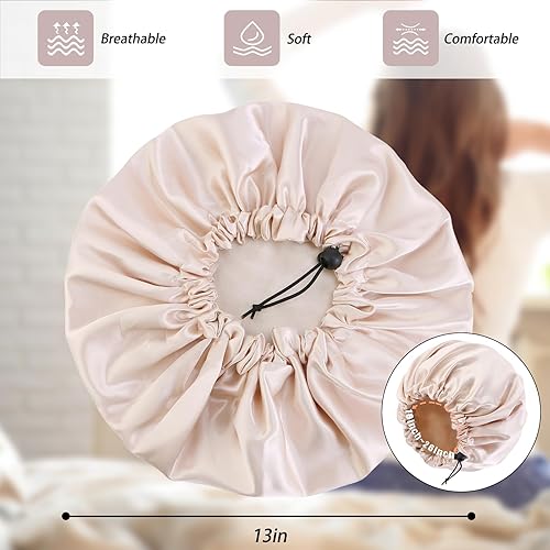 Miniatura 6 de Gorro de seda de satén para cabello rizado, gorro trenzado para dormir, para mujer, grande, doble capa ajustable