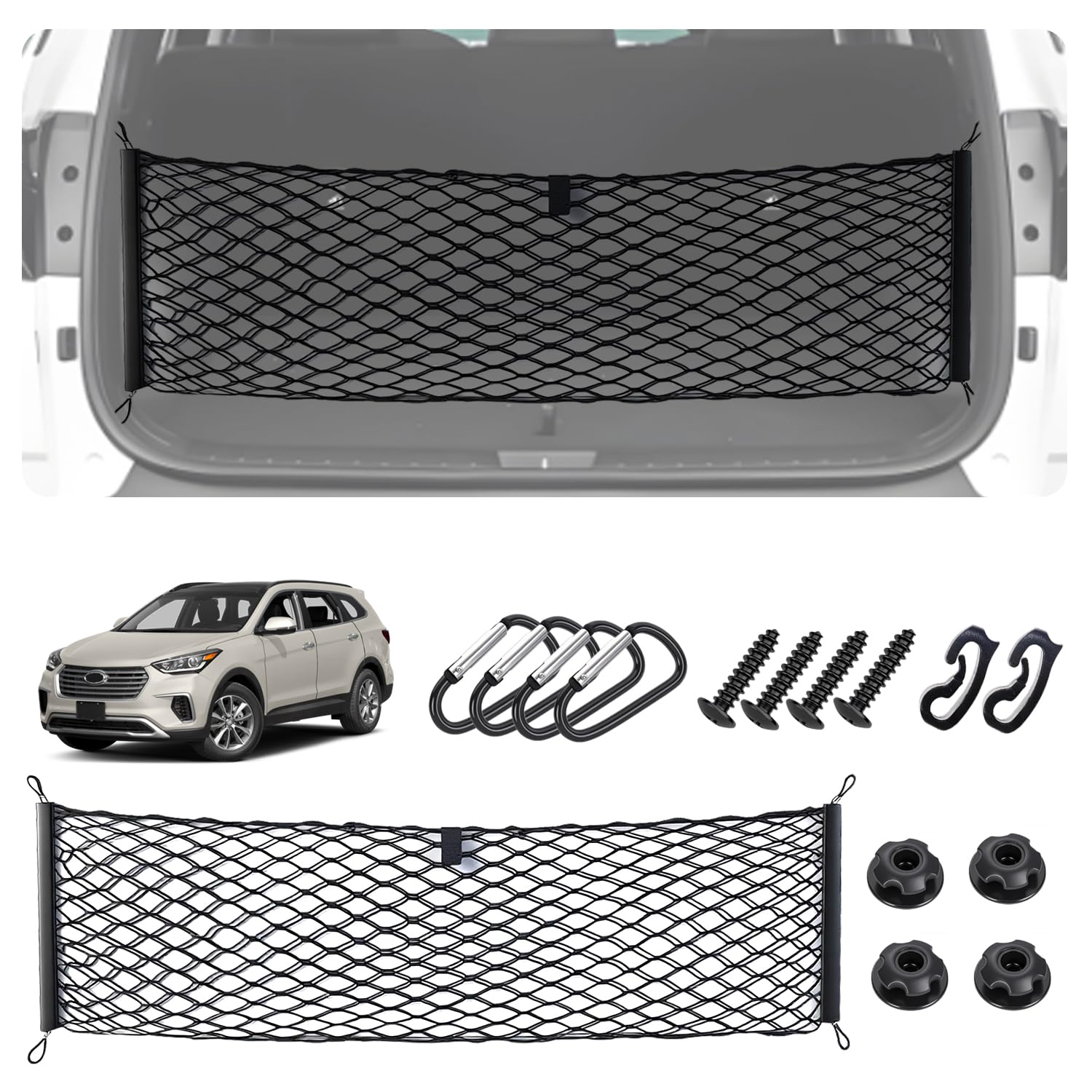 Envelope Style Cargo Net for 2024 2025 2026 Hyundai Santa Fe Accessories, Rear Trunk SUV Mesh Cargo Net, Upgraded 5mm Bungee &amp; Double-Layer Nylon Storage Tailgate Netting Grocery&amp;Tools Organizer