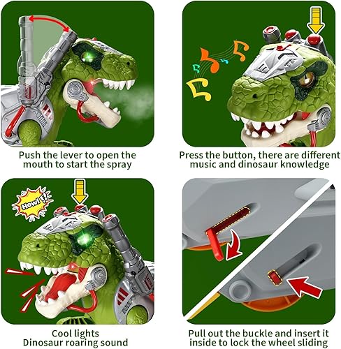 Vista 7 de Coches de juguete de dinosaurio para niños, juguetes eléctricos con música, luz y humo, regalo para niños de 3 a 5 años, scooter para niños