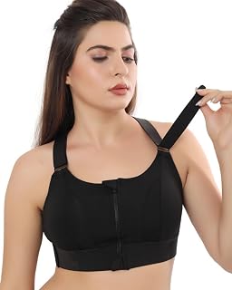 Women's High Support Front Zip Sports Bra-Full Coverage Gym Yoga Bra, Adjustable Straps High Impact Workout Running Fitnes... Price In India